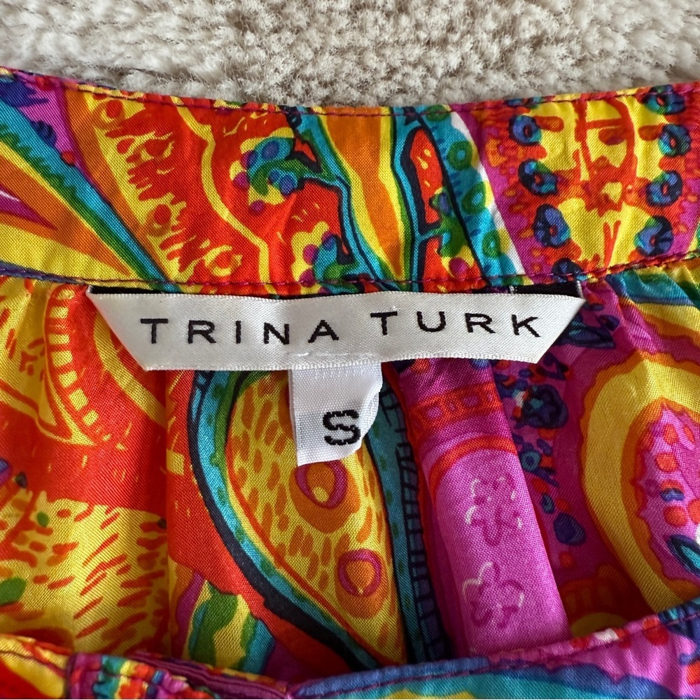 Trina Turk silk printed paisley blouse S - Picture 8 of 11